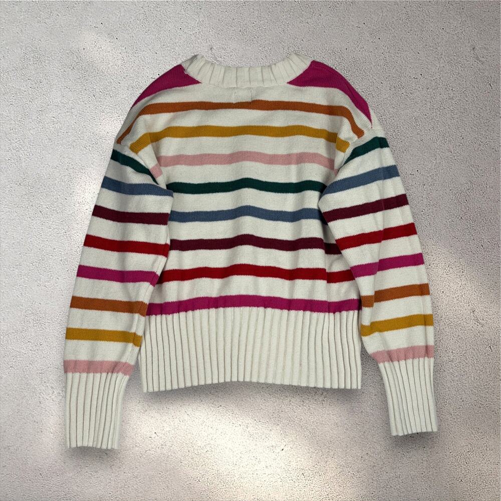 GAP Rainbow Knit Crewneck Sweater Women's L Multi Relaxed Cozy Grannycore Autumn